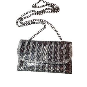 Silver and Crystal Embellished Chain Shoulder Clutch, NWOT